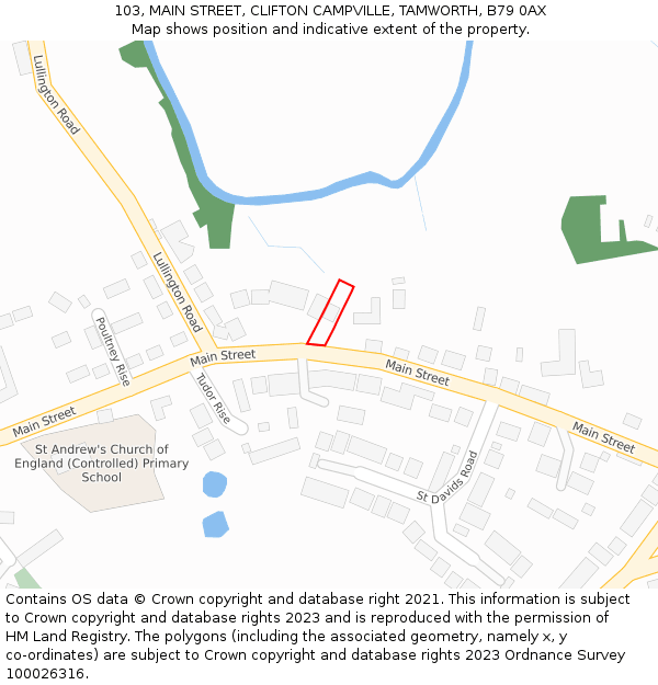 103, MAIN STREET, CLIFTON CAMPVILLE, TAMWORTH, B79 0AX: Location map and indicative extent of plot