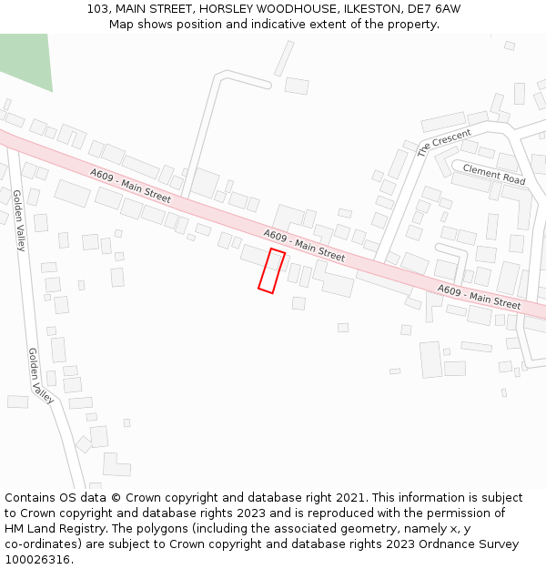 103, MAIN STREET, HORSLEY WOODHOUSE, ILKESTON, DE7 6AW: Location map and indicative extent of plot