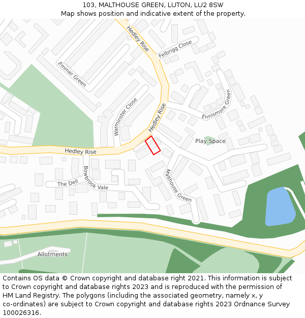 103, MALTHOUSE GREEN, LUTON, LU2 8SW: Location map and indicative extent of plot