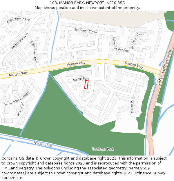 103, MANOR PARK, NEWPORT, NP10 8SD: Location map and indicative extent of plot