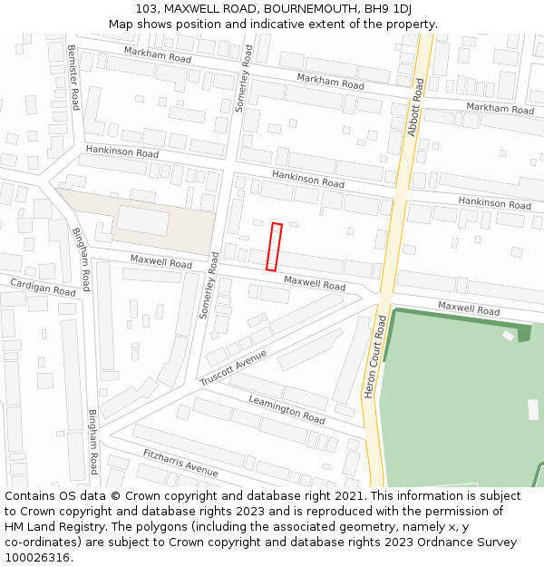 103, MAXWELL ROAD, BOURNEMOUTH, BH9 1DJ: Location map and indicative extent of plot