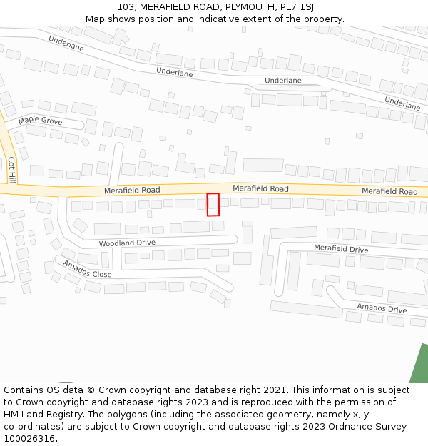 103, MERAFIELD ROAD, PLYMOUTH, PL7 1SJ: Location map and indicative extent of plot