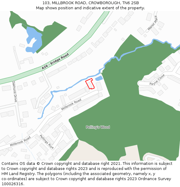 103, MILLBROOK ROAD, CROWBOROUGH, TN6 2SB: Location map and indicative extent of plot