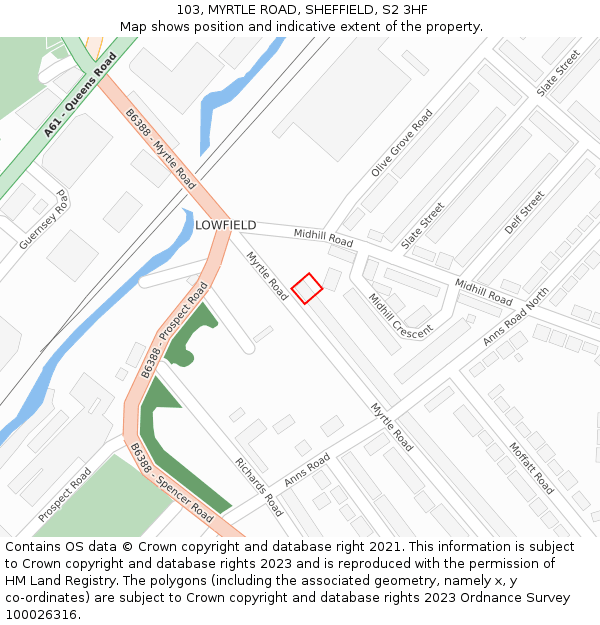103, MYRTLE ROAD, SHEFFIELD, S2 3HF: Location map and indicative extent of plot