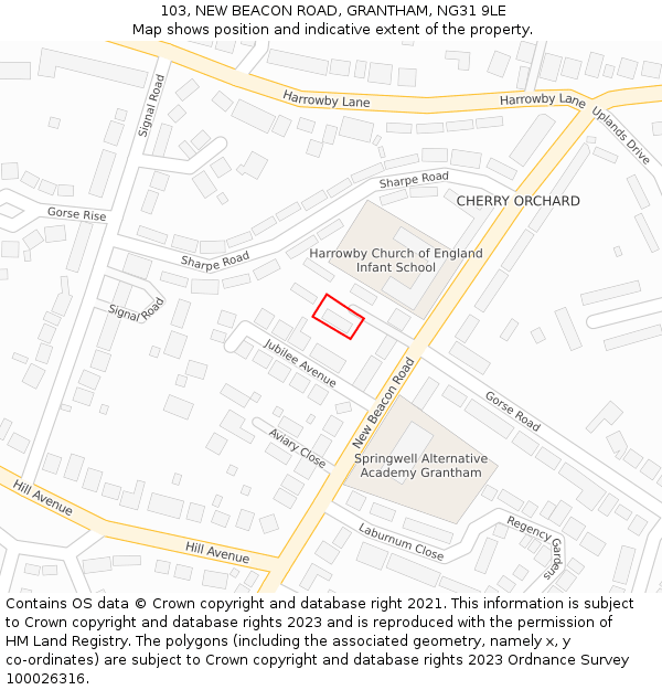 103, NEW BEACON ROAD, GRANTHAM, NG31 9LE: Location map and indicative extent of plot