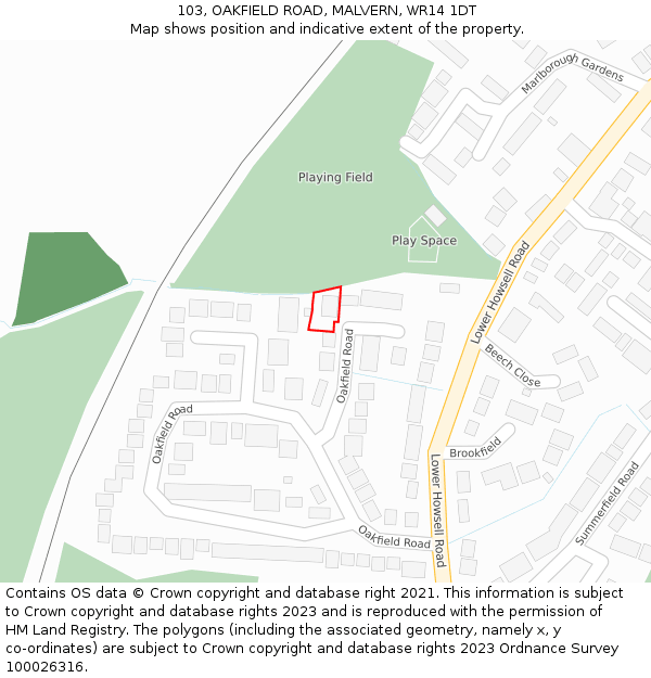 103, OAKFIELD ROAD, MALVERN, WR14 1DT: Location map and indicative extent of plot