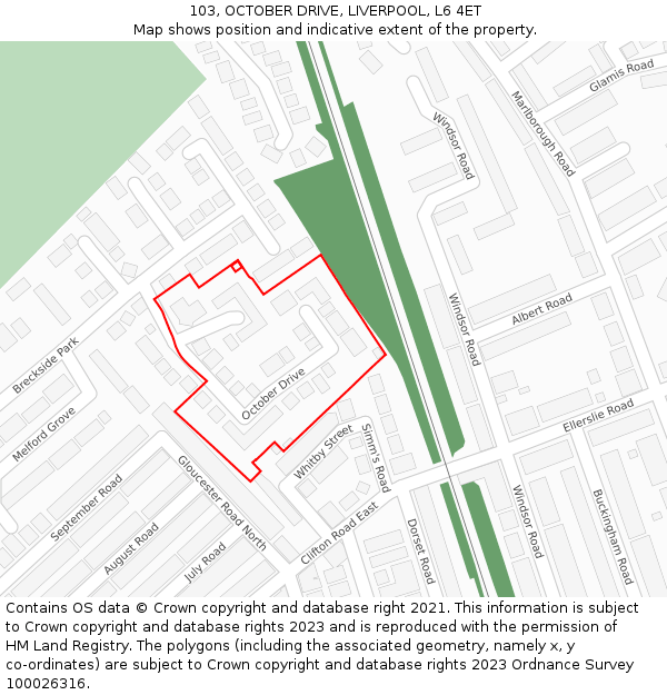 103, OCTOBER DRIVE, LIVERPOOL, L6 4ET: Location map and indicative extent of plot