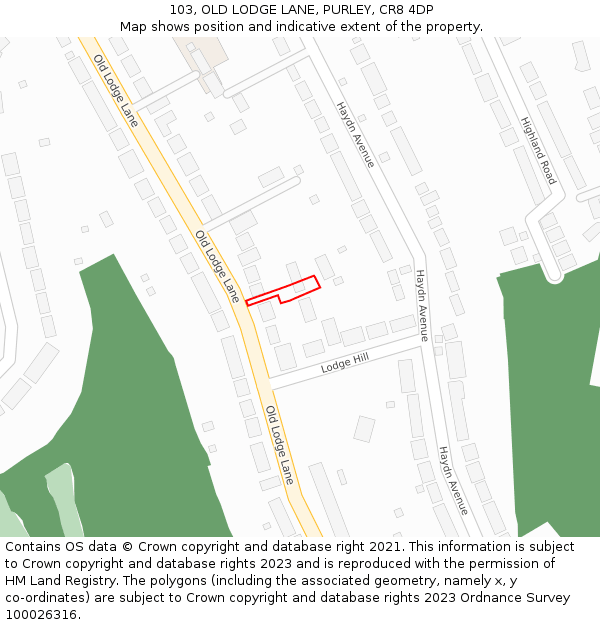103, OLD LODGE LANE, PURLEY, CR8 4DP: Location map and indicative extent of plot