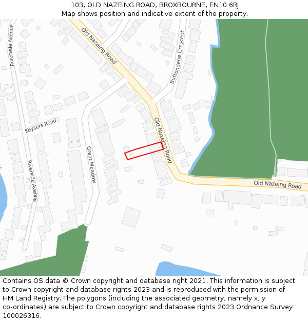 103, OLD NAZEING ROAD, BROXBOURNE, EN10 6RJ: Location map and indicative extent of plot