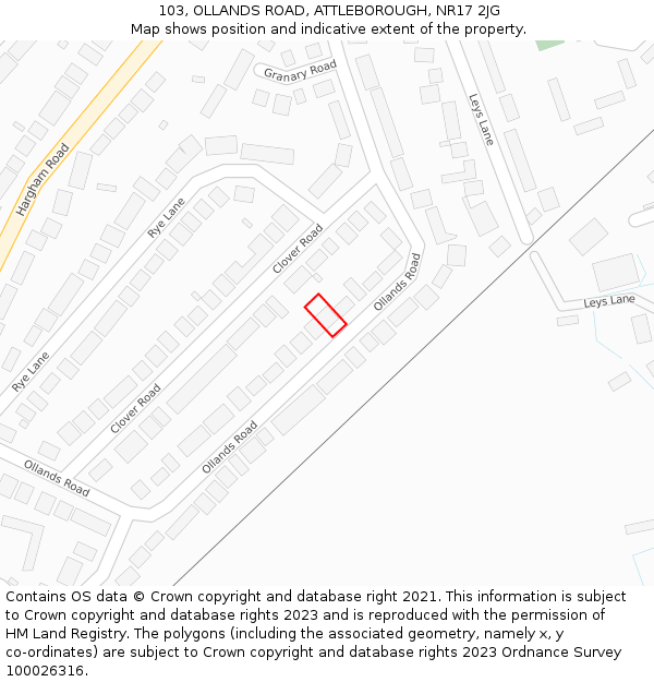 103, OLLANDS ROAD, ATTLEBOROUGH, NR17 2JG: Location map and indicative extent of plot