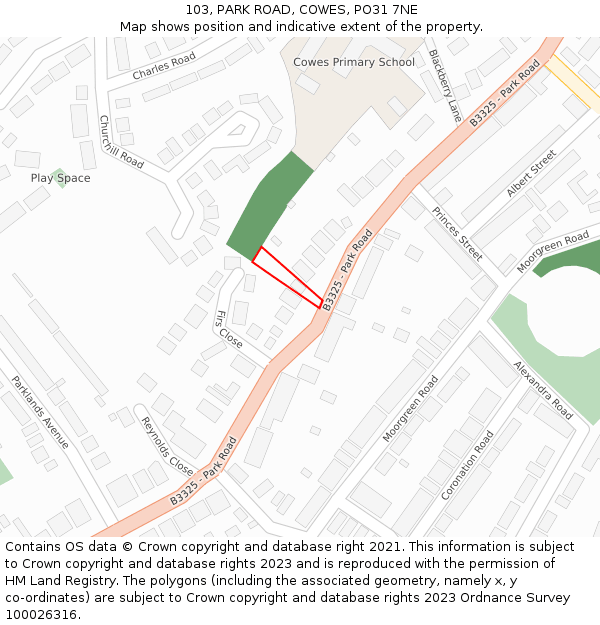 103, PARK ROAD, COWES, PO31 7NE: Location map and indicative extent of plot