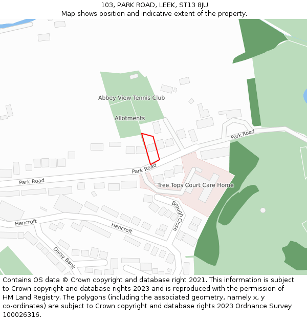 103, PARK ROAD, LEEK, ST13 8JU: Location map and indicative extent of plot