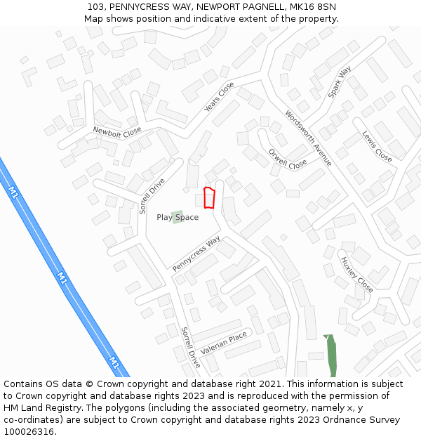 103, PENNYCRESS WAY, NEWPORT PAGNELL, MK16 8SN: Location map and indicative extent of plot