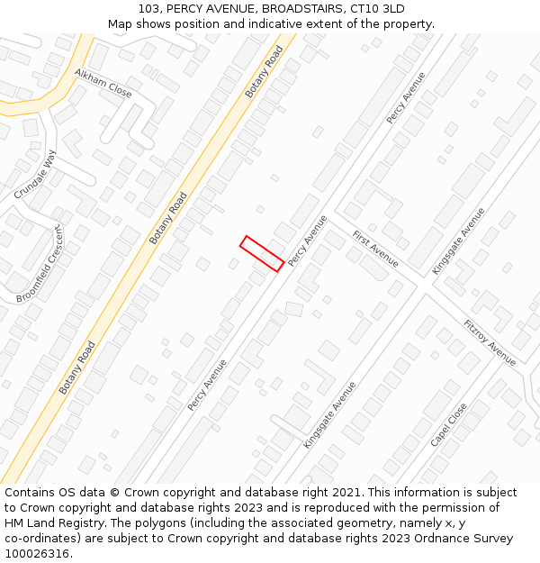 103, PERCY AVENUE, BROADSTAIRS, CT10 3LD: Location map and indicative extent of plot