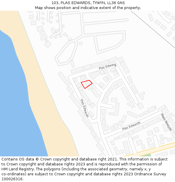 103, PLAS EDWARDS, TYWYN, LL36 0AS: Location map and indicative extent of plot