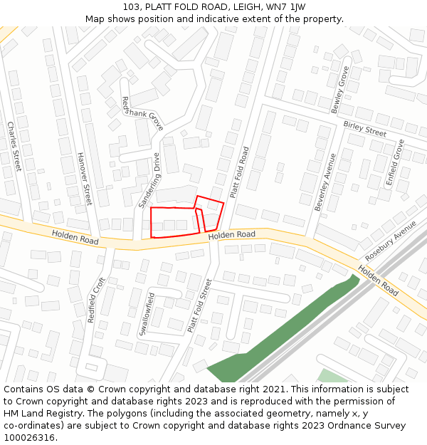 103, PLATT FOLD ROAD, LEIGH, WN7 1JW: Location map and indicative extent of plot