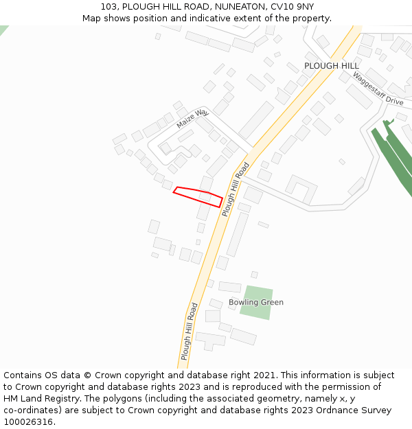 103, PLOUGH HILL ROAD, NUNEATON, CV10 9NY: Location map and indicative extent of plot