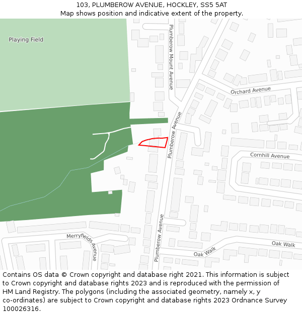 103, PLUMBEROW AVENUE, HOCKLEY, SS5 5AT: Location map and indicative extent of plot
