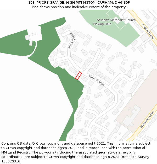 103, PRIORS GRANGE, HIGH PITTINGTON, DURHAM, DH6 1DF: Location map and indicative extent of plot