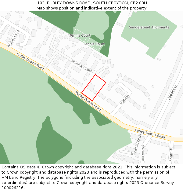 103, PURLEY DOWNS ROAD, SOUTH CROYDON, CR2 0RH: Location map and indicative extent of plot