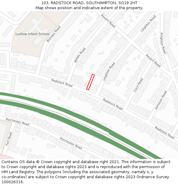 103, RADSTOCK ROAD, SOUTHAMPTON, SO19 2HT: Location map and indicative extent of plot