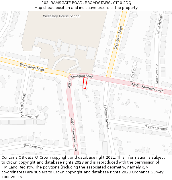 103, RAMSGATE ROAD, BROADSTAIRS, CT10 2DQ: Location map and indicative extent of plot