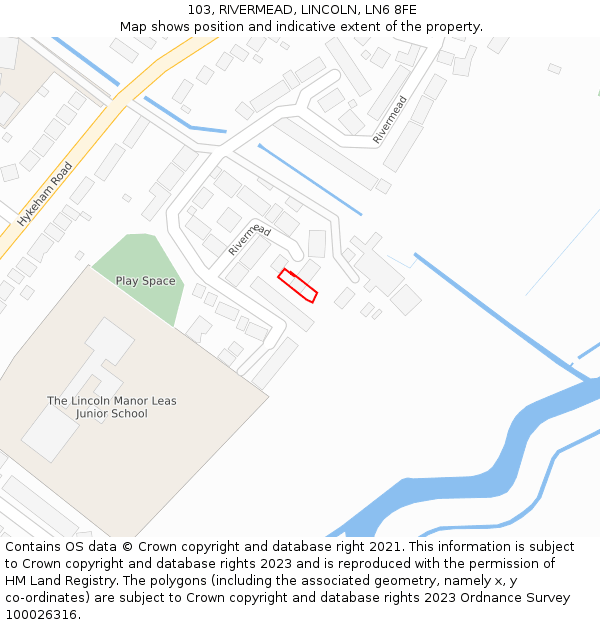 103, RIVERMEAD, LINCOLN, LN6 8FE: Location map and indicative extent of plot