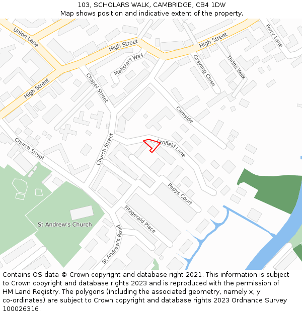 103, SCHOLARS WALK, CAMBRIDGE, CB4 1DW: Location map and indicative extent of plot