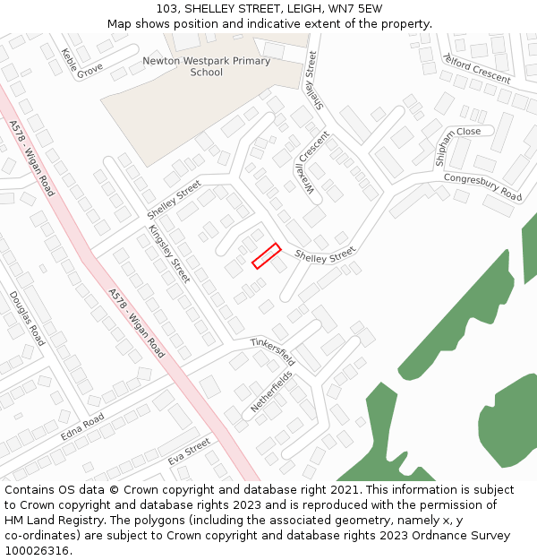 103, SHELLEY STREET, LEIGH, WN7 5EW: Location map and indicative extent of plot
