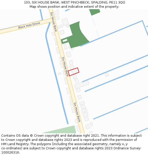 103, SIX HOUSE BANK, WEST PINCHBECK, SPALDING, PE11 3QG: Location map and indicative extent of plot