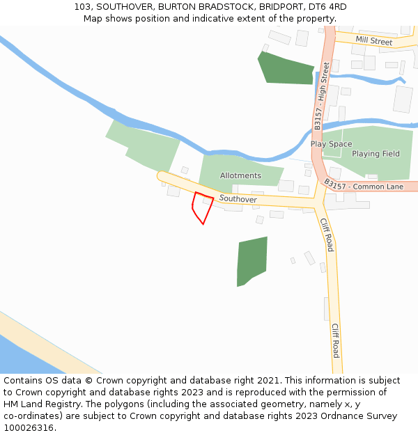 103, SOUTHOVER, BURTON BRADSTOCK, BRIDPORT, DT6 4RD: Location map and indicative extent of plot