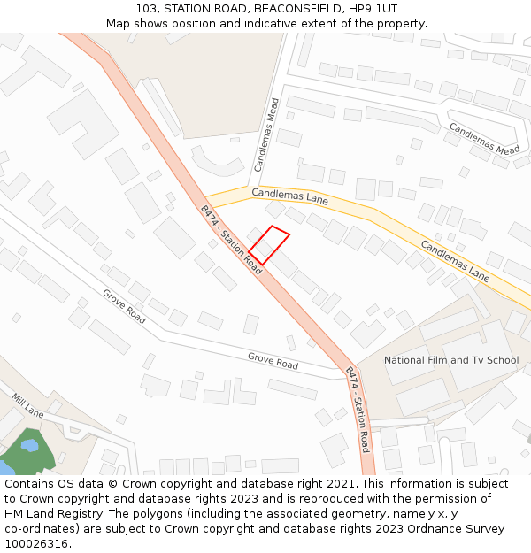 103, STATION ROAD, BEACONSFIELD, HP9 1UT: Location map and indicative extent of plot