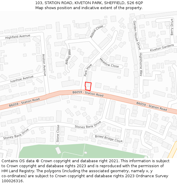 103, STATION ROAD, KIVETON PARK, SHEFFIELD, S26 6QP: Location map and indicative extent of plot