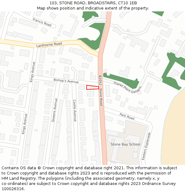 103, STONE ROAD, BROADSTAIRS, CT10 1EB: Location map and indicative extent of plot