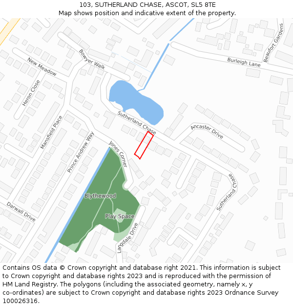 103, SUTHERLAND CHASE, ASCOT, SL5 8TE: Location map and indicative extent of plot