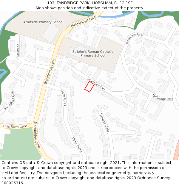 103, TANBRIDGE PARK, HORSHAM, RH12 1SF: Location map and indicative extent of plot