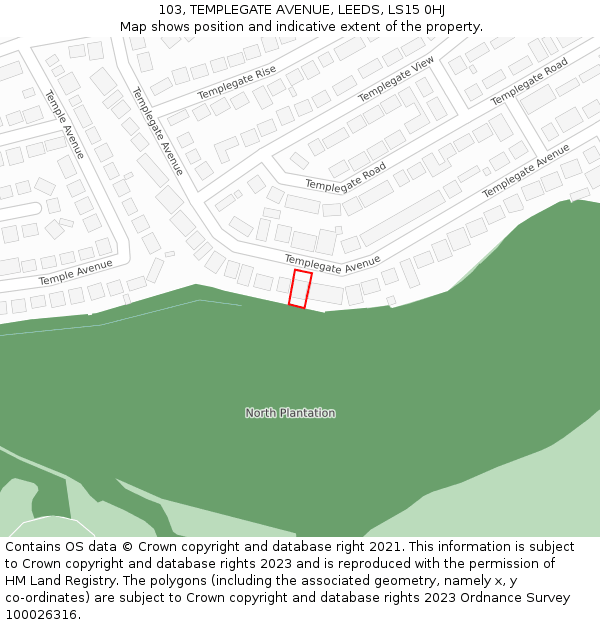 103, TEMPLEGATE AVENUE, LEEDS, LS15 0HJ: Location map and indicative extent of plot
