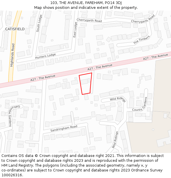 103, THE AVENUE, FAREHAM, PO14 3DJ: Location map and indicative extent of plot