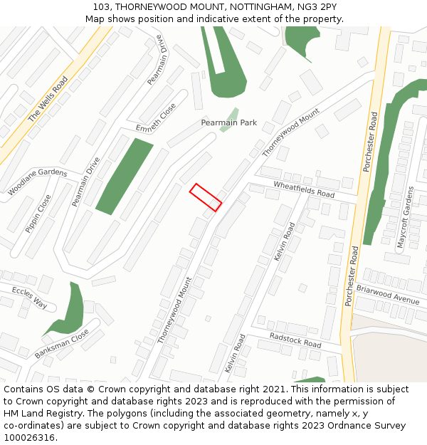 103, THORNEYWOOD MOUNT, NOTTINGHAM, NG3 2PY: Location map and indicative extent of plot