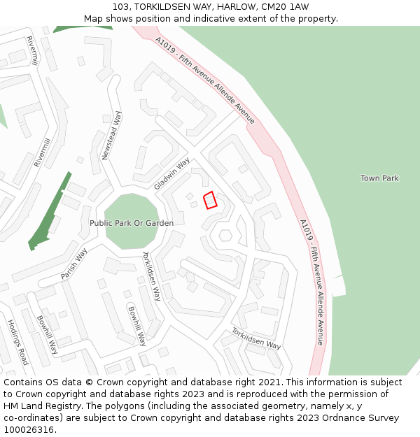 103, TORKILDSEN WAY, HARLOW, CM20 1AW: Location map and indicative extent of plot