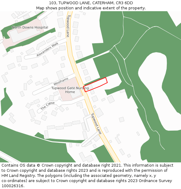 103, TUPWOOD LANE, CATERHAM, CR3 6DD: Location map and indicative extent of plot