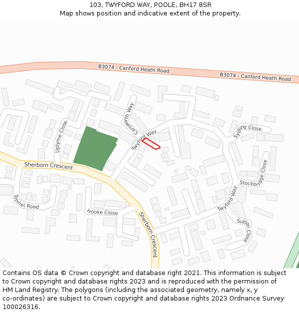 103, TWYFORD WAY, POOLE, BH17 8SR: Location map and indicative extent of plot