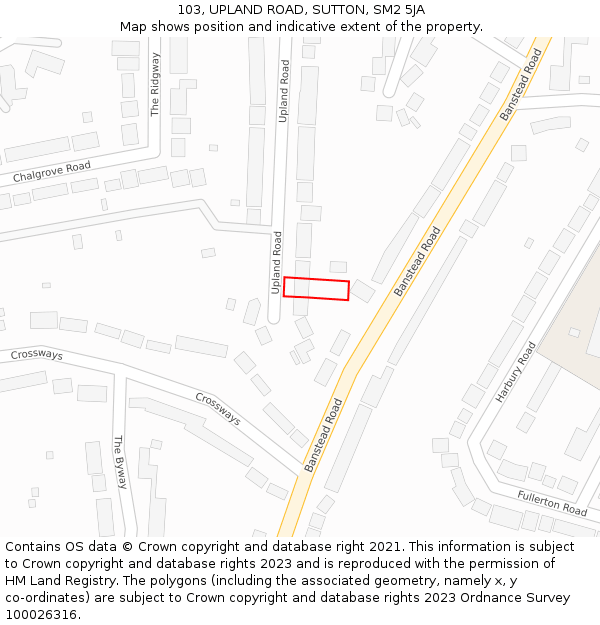 103, UPLAND ROAD, SUTTON, SM2 5JA: Location map and indicative extent of plot