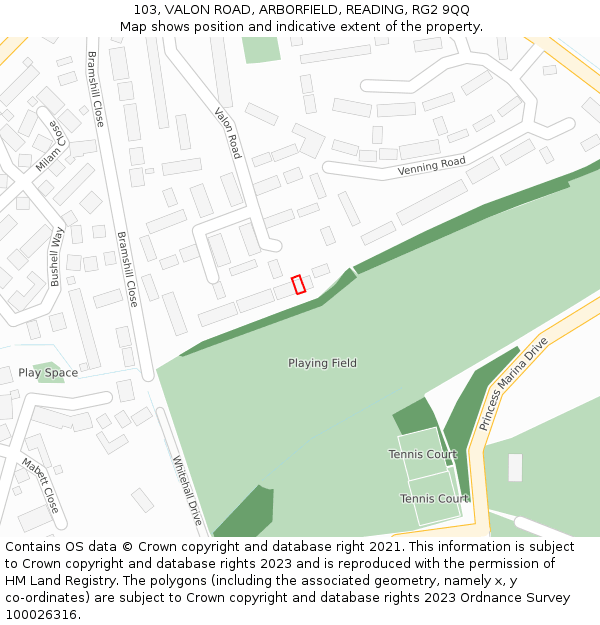 103, VALON ROAD, ARBORFIELD, READING, RG2 9QQ: Location map and indicative extent of plot