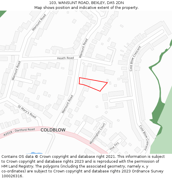 103, WANSUNT ROAD, BEXLEY, DA5 2DN: Location map and indicative extent of plot