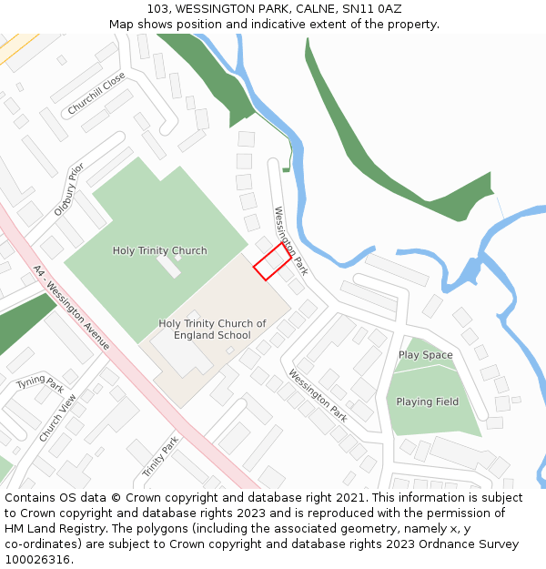 103, WESSINGTON PARK, CALNE, SN11 0AZ: Location map and indicative extent of plot