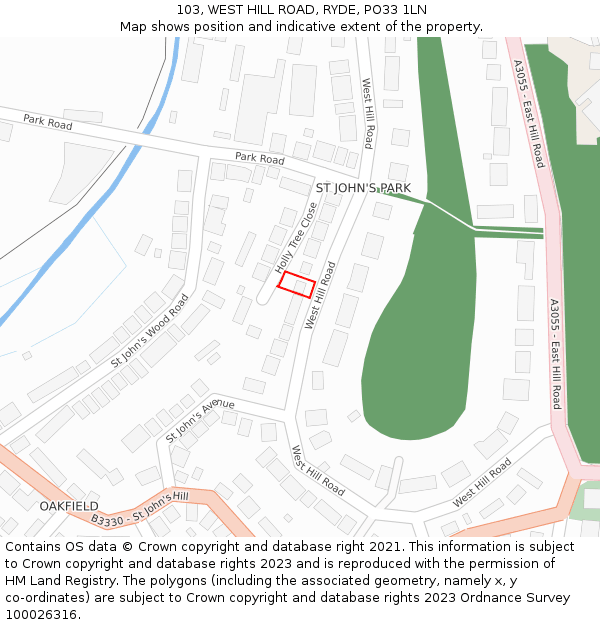 103, WEST HILL ROAD, RYDE, PO33 1LN: Location map and indicative extent of plot