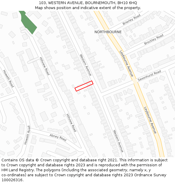 103, WESTERN AVENUE, BOURNEMOUTH, BH10 6HQ: Location map and indicative extent of plot