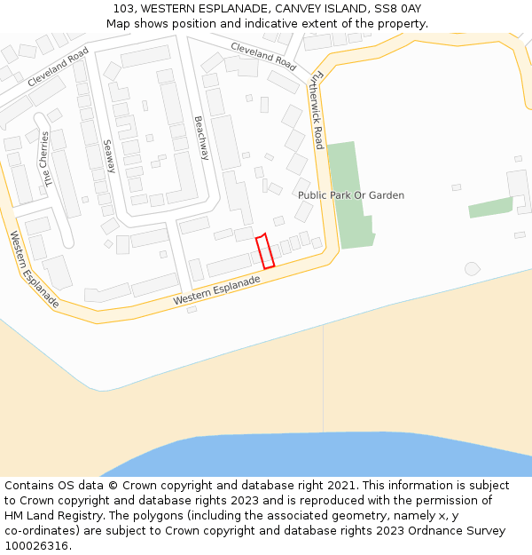 103, WESTERN ESPLANADE, CANVEY ISLAND, SS8 0AY: Location map and indicative extent of plot