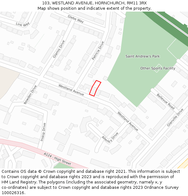 103, WESTLAND AVENUE, HORNCHURCH, RM11 3RX: Location map and indicative extent of plot